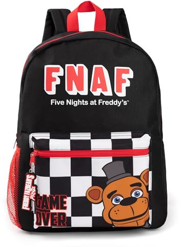 Five Nights at Freddy's Backpack | Schwarzer Rucksack mit verstellbaren Gurten | Praktisches und organisiertes Gepäck Sportschultasche für Mädchen und Jungen FNAF-Spielserie Film-Merchandise-Geschenke