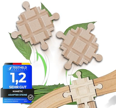 Kumetic 2 Stück Adapter-Stein Kreuzung in Holzoptik passend für Brio & Duplo - Holzeisenbahn + Klemmbaustein - Made in Germany (Kreuzung - Set)