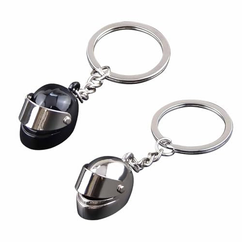 YHT Lot de 2 porte-clés en forme de casque de moto pour décoration de clé de voiture, mini pendentif créatif en métal 3D pour motard, breloque en métal cool pour casque de moto, porte-clés de voiture