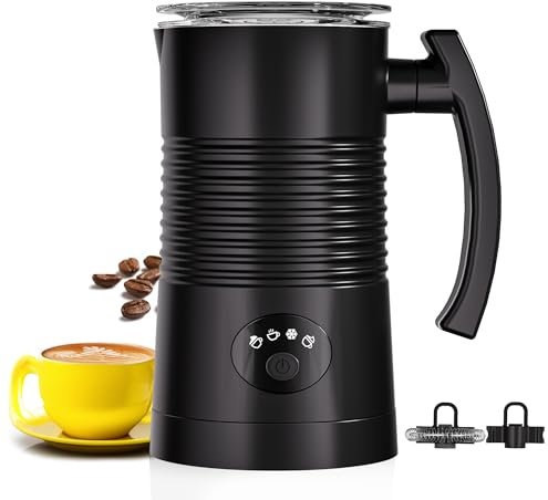Montalatte Elettrico, 350ML Montalatte e Vaporizzatore Automatico da, Scaldalatte Caldo e Freddo, per Caffè, Latte, Cappuccino, Latte al Cioccolato (Nero)