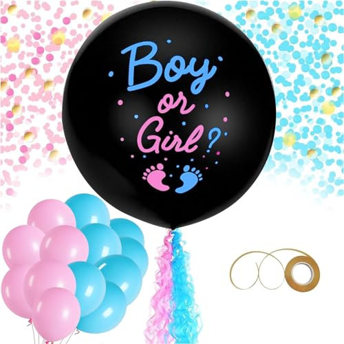 Wekuw Baby Shower Palloncini, 2 pezzi 36 Pollici Boy or Girl palloncini Gender Reveal Decorazione, 20Pcs Palloncini Rosa e Azzurro, Con Coriandoli per Palloncini Nascita Bimbo Party Decorazione