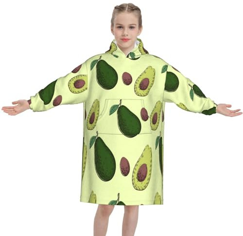 Avocado-Muster Decke Hoodie tragbare Decke für Kinder, Plüsch Flanell Kapuzendecke mit riesiger Tasche, mehrfarbig, 320g flannel