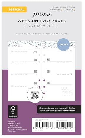 Filofax Personal Garden WTV Illustrated Diary Refill Pack 2025