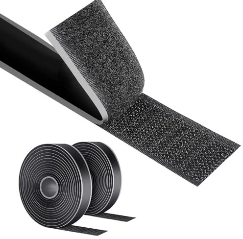 AiQInu Feltro Adesivo Forte, 8m x 20mm, Biadesivo, Hook & Loop, Nastro Adesivo A Strappo Per Tessuto, Black