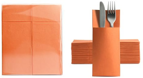 Aroba 50 Soft Point Besteckservietten weiches Material, Volumen & Struktur | fertig gefaltete Servietten mit Schlitz | 32x38 cm 1/8 Falz Bestecktasche |gute Qualität Orange