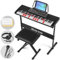 MUSTAR Piano Keyboard with Lighted Up Keys, Learning Keyboard Piano 61 Keys for Beginners, Electric Piano Keyboard with Bench, Stand, Headphones, Microphone, Note Stickers, Built-in Speakers (Black-1)