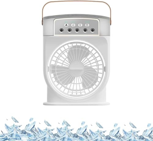Portable Air Cooler Fan, Ice Fan Air Cooler, Fan with Ice Cooling System Ice Blast Fan, Rechargeable Portable Mini Misting Fan Hat Blow Cold (White)