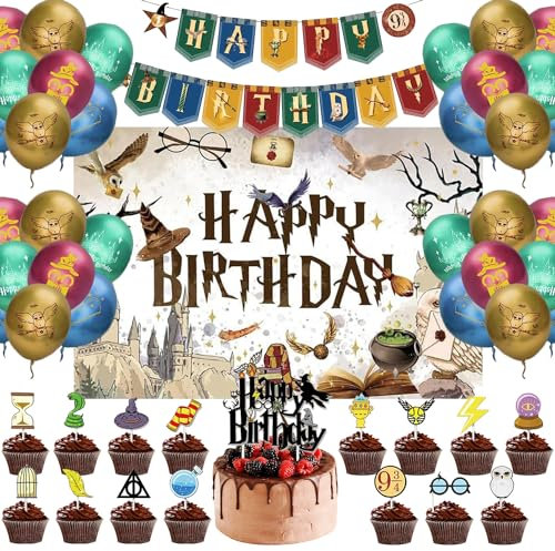 Harry Geburtstags party Dekorationen, 40 Stück Zauberer Geburtstagsdeko, Wizard Kuchendeckel, Potter Folienballons, Wizard Birthday Party Decoration Set, Geburtstag Zauberer Deko Party-Set für kinder