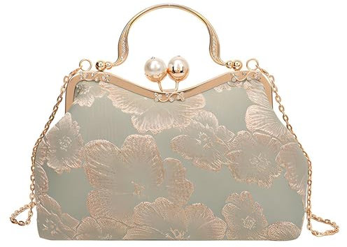 YYW Abend-Clutch-Tasche für Damen, Blumenmuster, Perlen, Brauttasche, Vintage-Handtaschen, Glitzer, modische Crossbody-Tasche für Hochzeit, Party, lichtgrün, Einheitsgröße, Westlich, modisch, elegant,