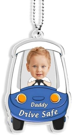 Rückspiegel Anhänger für Sicher Fahrenden Papa, Vatertagsgeschenke, Personalisierte Foto-Autobehänge, Geschenke für das Erste Auto von Söhnen Töchtern für Mama Papa, Innendekoration