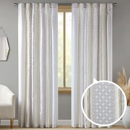 Ink+Ivy, Vorhang für das Wohnzimmer, geometrisches Muster mit getuftetem Akzent, moderner Fenster-Vorhang, lichtundurchlässiger Vorhang fürs Schlafzimmer, 2er-Pack, passend für 3,2 cm Stangen, Modell