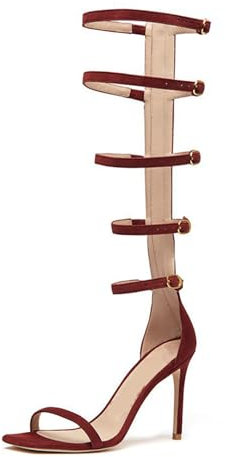 LITNERMIA Stivali estivi da donna alti al ginocchio, con fibbia e cinturino, Xy67018 Vino Rosso, 41 EU