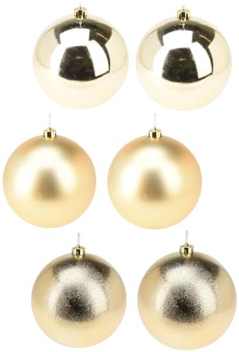 itsisa Grosse Baumkugel XL Weihnachtskugel (6er Set) Gold Mix D: 18 cm - Baumschmuck, Weihnachtsbaum Kugel, Weihnachten