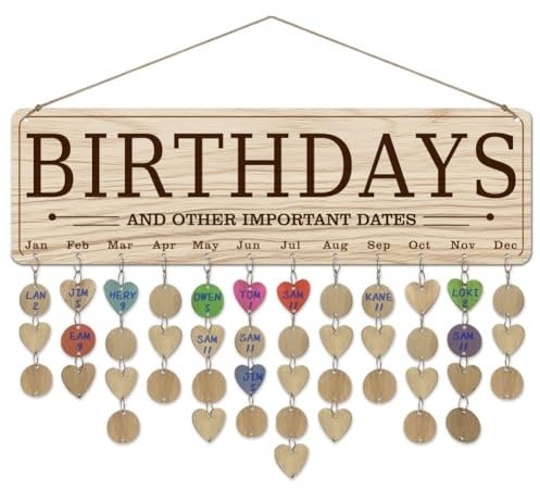 arricraft 1 Stück Holzschild Mit Geburtstagserinnerung Für Die Familie Kalender Kalender Zum Aufhängen Mit Geburtstagen Und Anderen Wichtigen Daten Mit 100 Etikett Weihnachtsgeschenke Für Vater