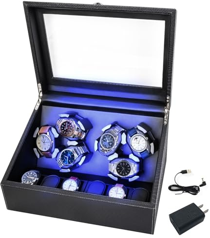 hightall Luxury Automatic Watch Winder for Rolex/Omega/Cartier | 6+6 for Automatic Watches with Whisper-Quiet Motor (<5dB), Anti-Scratch Memory Foam & Stable Base | Snakeskin PU,With Plug