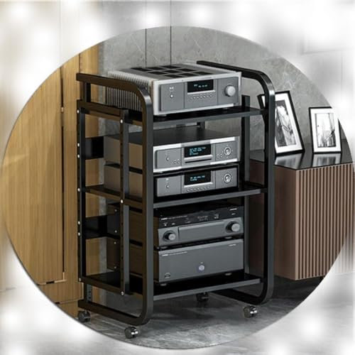 2/3/4-stufiges Audio-Rack, offener AV-Medienständer, CD-Player-Regal, Stereo-Komponenten-Aufbewahrungsschrank, beweglicher Audio-Ständerturm für Wohnzimmerecke, Plattenspieler-Konsole, CD-Receiver (s