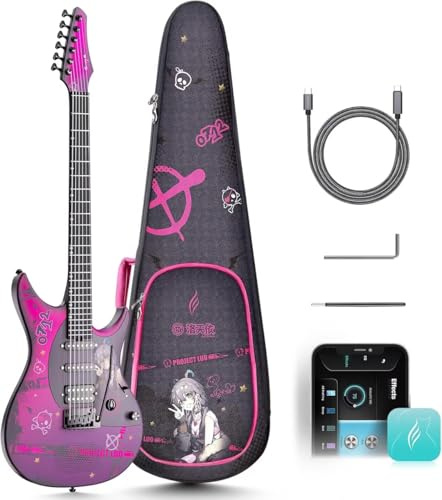 E-Gitarre Inspire 99,1 cm (39 Zoll), intelligente elektrische Kohlefaser-Gitarre mit 15 W kabellosem Lautsprecher, 20 verschiedene Töne, integrierte Voreinstellungen, Ladekabel, Einstellschlüssel und