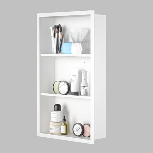Bernkot Bathroom Wall Cabinet 24 X 14 White Over The Toilet Space Saver Storage Medicine Cabinet Without Door Stainless Wall Niche with 3-Tier Shelf for Bathroom Living Room Kitchen