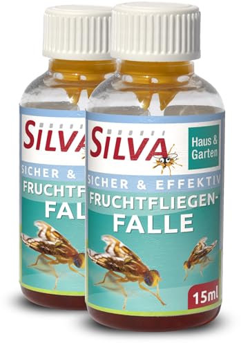 SILVA® Fruchtfliegenfalle Essig [2x15ML] - Fliegenfalle Innenbereich - Mückenfalle - Obstfliegenfalle um Fruchtfliegen dauerhaft loszuwerden - Trauermückenfalle - Fruit Fly Trap -Fliegenabwehr Flasche