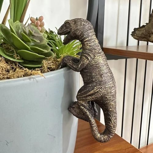 Yarteim Dinosaurier Deko Garten Draußen Figuren, Blumentopf Hänger Dinosaurier Figur, Tier Teichfiguren Für Außen, Kreativer Tier Gartenstatuen Blumentopfhänger für Pflanzgefäße Harz Kletter