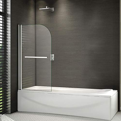 Probaty Bathrooms Pivot Radius Easy Clean Glass Panel Over Bath Shower Screen with Towel Rail 800x1500mm