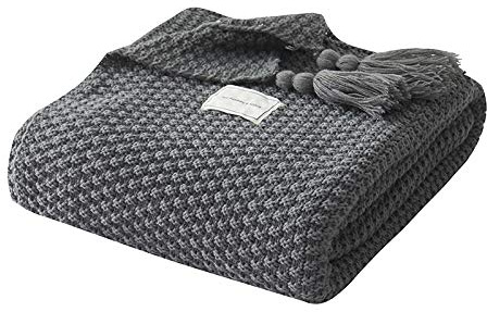 Strickdecke für Sofa, Bett, Stuhl, atmungsaktiv, Heimdekoration, Boho, dick, dekorativ, leicht, bequem, weich, für alle Jahreszeiten, Grau, 100 x 150 cm