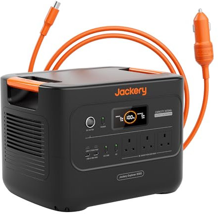 Jackery Explorer 3000V2 Solar Generator with DC8020 Car Charger Cable, 3072Wh LiFePO4, 2990W Output, Portable Power Station for Home Use, Outages, RVs, Camping & Emergency Backup