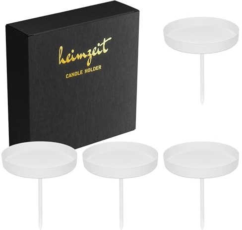 heimzeit Kerzenhalter zum Stecken aus Metall Ø80 mm, 4 Stück in Weiß | Kerzenstecker Adventskranz für Stumpenkerzen und Tafelkerzen, Stilvolles Design, für eine elegante Raumdekoration