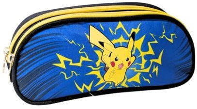 mybagstory - Trousse Scolaire Pokémon – Double Compartiment – 22,5 x 9,5 x 7,3 cm – Fermeture zippée – Trousse garçon école Primaire- idée Cadeau