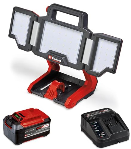 Einhell Akku-Lampe TP-CL 18/3000 Li Power X-Change (18 V, 3000 lm, schwenkbarer Leuchtkopf, klappbare Leuchtpaneele, 60 LEDs, Helligkeitsregulierung, inkl. 5,2 Ah Akku & Ladegerät)