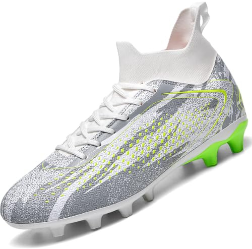 situkeke Chaussures de Football Hommes Crampons Enfant Garçon Chaussure de Foot Spike High Top Adolescents Chaussures de Sport Athlétisme Compétition,White,EU43