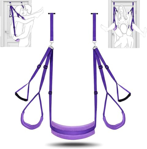 BDSM Tür-Schaukel Set mit Sitz – SM Sex Swing inklusive Handfesseln, Oberschenkel- & Körperfesseln, strapazierfähige Sling-Bänder für vielfältige Sexpositionen, Erotik Möbel für aufregende Paare