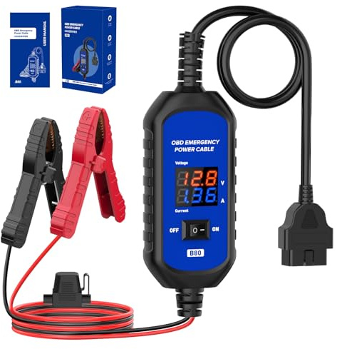 OBD Memory Saver OBD2 Car Memory Saver with Real-Time Voltage Current Display 12V Vehicle ECU Emergency Power Cable with 3A Fuse Multiple Protection for Car Battery Replacement