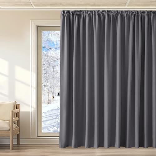 KGORGE Raumteiler Vorhang Blickdicht Thermovorhang Hitzeschutz Kräuselband | Grau, 1er Set, H260 x B300 cm, Extra Breite Thermo Vorhang gegen Hitze für Schienensystem, Verdunkelung, Wohnzimmer