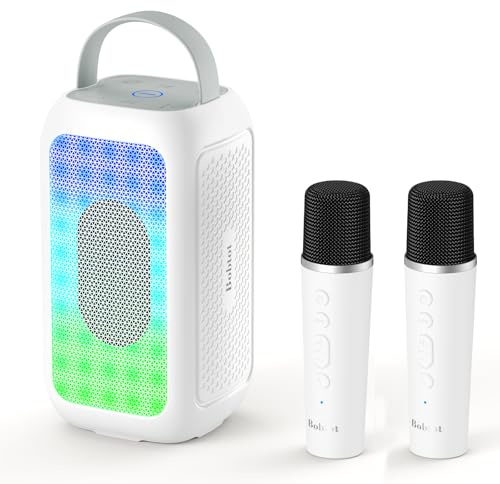 Bobtot Tragbarer Bluetooth-Lautsprecher Mit 2 Mikrofonen, Weiß | kabelloser Lautsprecher 16 Stunden Akkulaufzeit, Magic Sound, Echo- und EQ-Modus, Unterstützt AUX/USB/FM