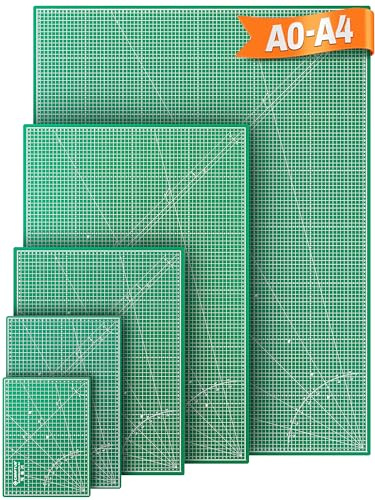 CRAFTUS Schneidematte A0 in Grün - Schneideunterlage groß 90x120cm | Bastelunterlage selbstheilend speziell für Rollschneider - Cutting Mat mit 5-lagigem Schnittschutzkern und Präzisionsraster