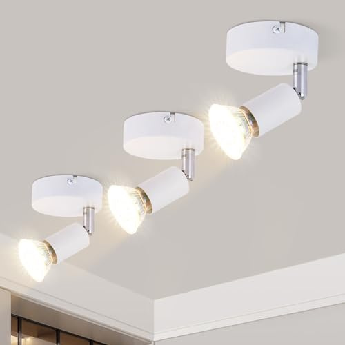 Glitzerlife LED Deckenstrahler 1 Flammig 3ER Deckenleuchte Flur GU10 | Deckenspot Weiß Deckenlampe Modern für Schlafzimmer Badezimmer Küche Büro Ohne Leuchtmittel