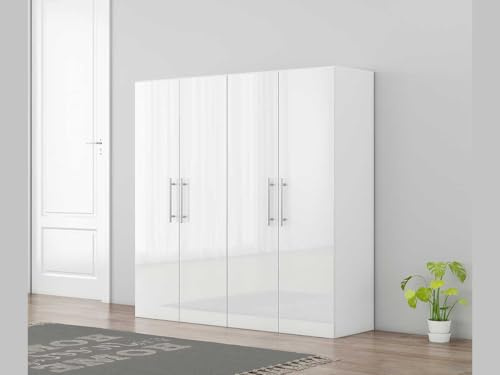 Proconfort Armoire Bianca 2, 3 ou 4 Portes, Blanc Brillant avec etageres (Hauteur 116 cm - 4 Portes)