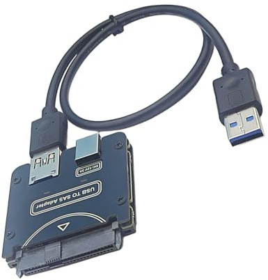 Dasbsug Externes SAS-Laufwerk mit USB-3.0-Schnittstelle liefert 5 Gbit/s Datenübertragung, funktioniert auf Windows 7/10/11 und benötigt 12-V-Netzteil, externe SASdisk-Adapter