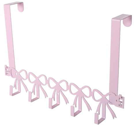 Rosa Schleifen Kleiderhaken mit 5 Haken aus Eisen für Kleidung | Türhänger, Geeignet für Mädchenzimmer und Badezimmer, Platzsparendes Design, Vielseitige Nutzung
