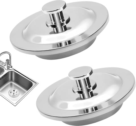 Simsky 2 Stück Abflussstopfen, Universal Edelstahl Badewannenstöpsel 42-44mm für Spülbecken, Waschbecken & Dusche, Einfacher Griff, Küche Abfluss Stöpsel Ersatz