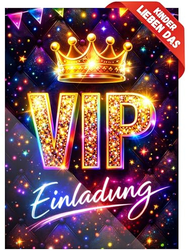 ZETTMANN VIP Einladung Kindergeburtstag – 12 Einladungskarten – Glamour Party für Jungen & Mädchen – Goldene Krone Glitzer Geburtstag – VIP Party Einladung Kinder