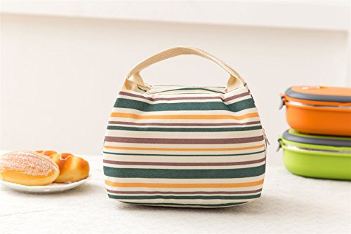 Vinsani Insulated Thermal Lunch Bag Portable Reusable Cooler Bag Unisex | Waterproof & Leak-Proof Design for Outdoor, Beach, Camping, BBQ & Travel, Lightweight & Foldable - Striped Cream