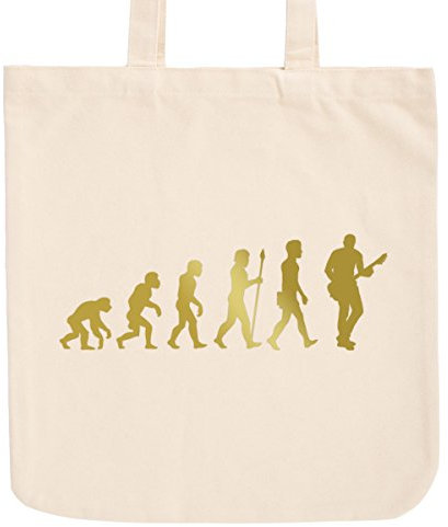 JUNIWORDS Jutebeutel in hellen Pastellfarben - Evolution Gitarrist - Tasche: Natur - Schrift: Gold