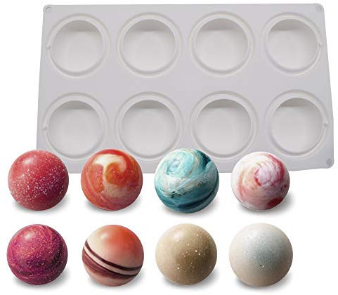 Mousse-Kuchenform Silikon Backform - 3D Backformen DIY Mold für Muffins, Brownies, Cupcake, Hochzeit, Kuchen, Pudding, Schokolade, Seife, 8 Löcher Runde Form, weiß