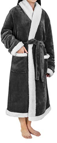 PAVILIA Accappatoio morbido in pile da donna, accogliente, grigio con Sherpa, taglia unica, Blu