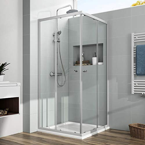 EMKE Duschkabine 90x90x185cm Eckeinstieg Duschabtrennung 6mm ESG Glas Schiebetür Duschtür