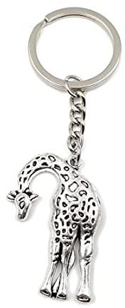 Onwomania Porte-clé pendentif girafe pliant en métal argenté