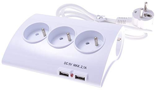 PremiumCord Steckdosenleiste 1.5m mit 2x USB, 5-fach, Qualitäts Verlängerungskabel 230V, 5 Steckdosen 45° gedreht mit Kindersicherung, LED-Anzeigen, USB max. 2.1A, Farbe weiß