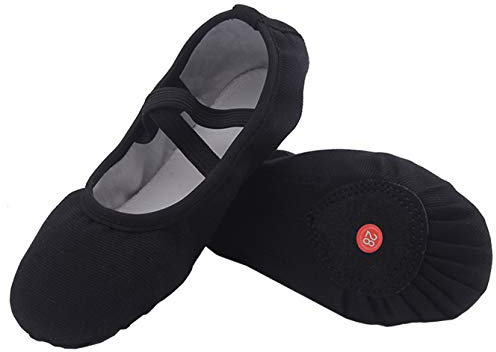 Nzcm Leinwand Ballettschuhe Kinder Flache Ballettschläppchen Mädchen Leicht Weich Schläppchen rutschfest Ballerinas Tanz Gymnastik Schuhe Jungen Verstellbar, 30 EU, Schwarz